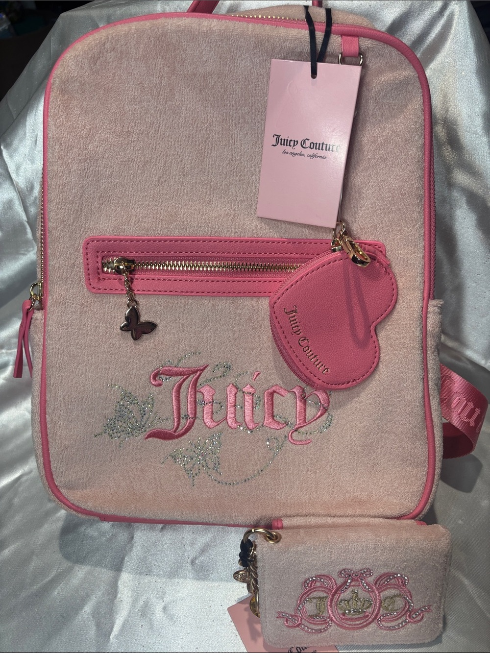 NWT Juicy Couture Light Pink Plush Mini Backpack & EXCLUSIVE Wallet